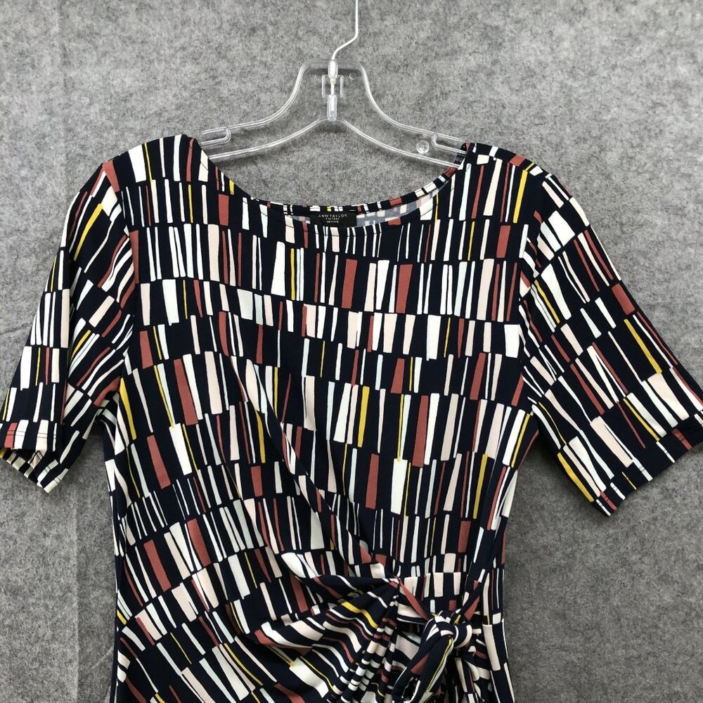 Ann Taylor Petite Short Sleeve Dress SP Jersey Knit Tie Waist Round Neck Printed - Picture 3 of 10